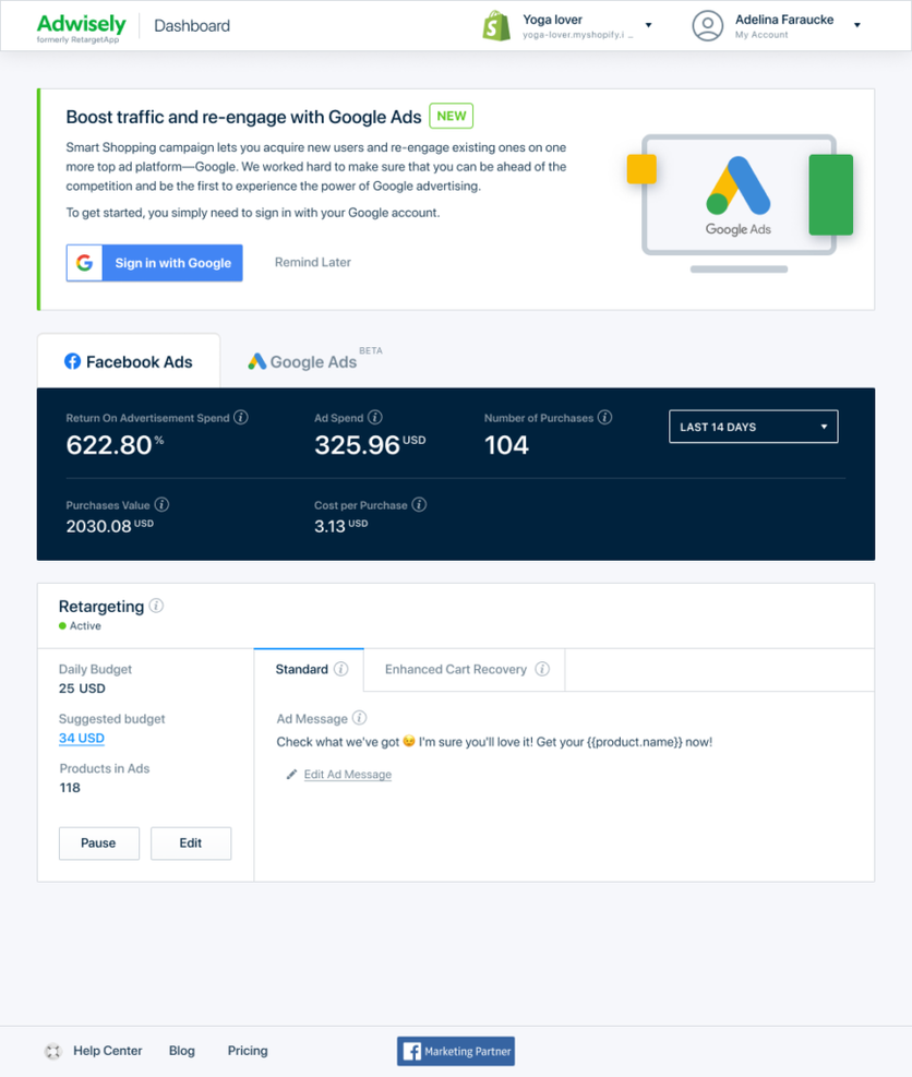 Adwisely screenshot - I 10 migliori software di intelligence pubblicitaria recensiti per il 2026