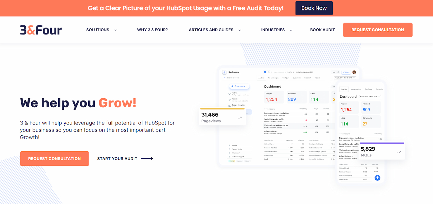 3andFour screenshot - 10 mejores servicios de consultoría de HubSpot reseñados para 2026