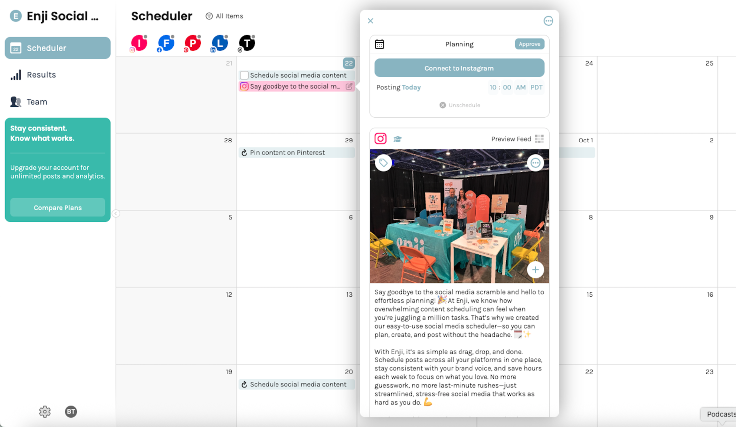 Enji screenshot - 10 Migliori piattaforme per programmare post sui social media che ho provato nel 2026