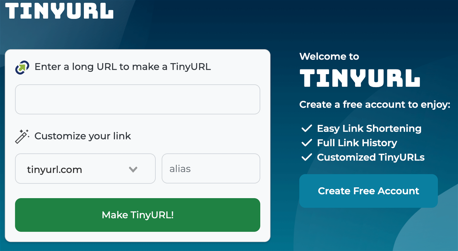 TinyURL screenshot - 10 mejores acortadores de URL: Analizados y comparados para 2026