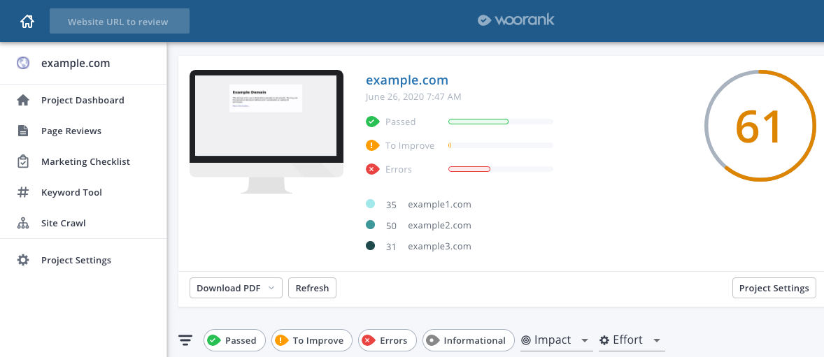 Woorank screenshot - 10 Mejores Herramientas SEO para Posicionar en el SERP de Google en 2026