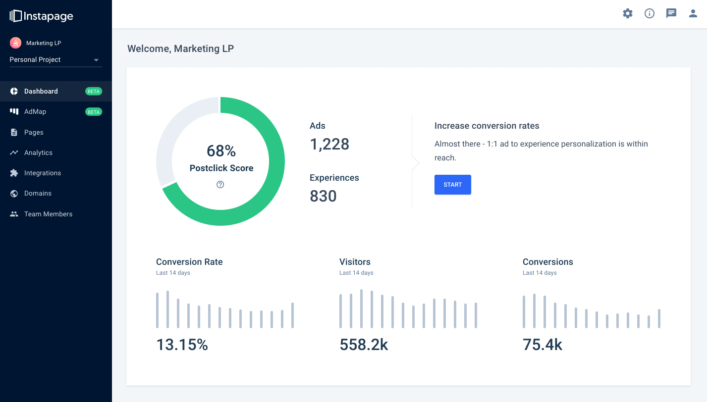 Instapage screenshot - 10 mejores programas de remarketing para volver a captar clientes 2026