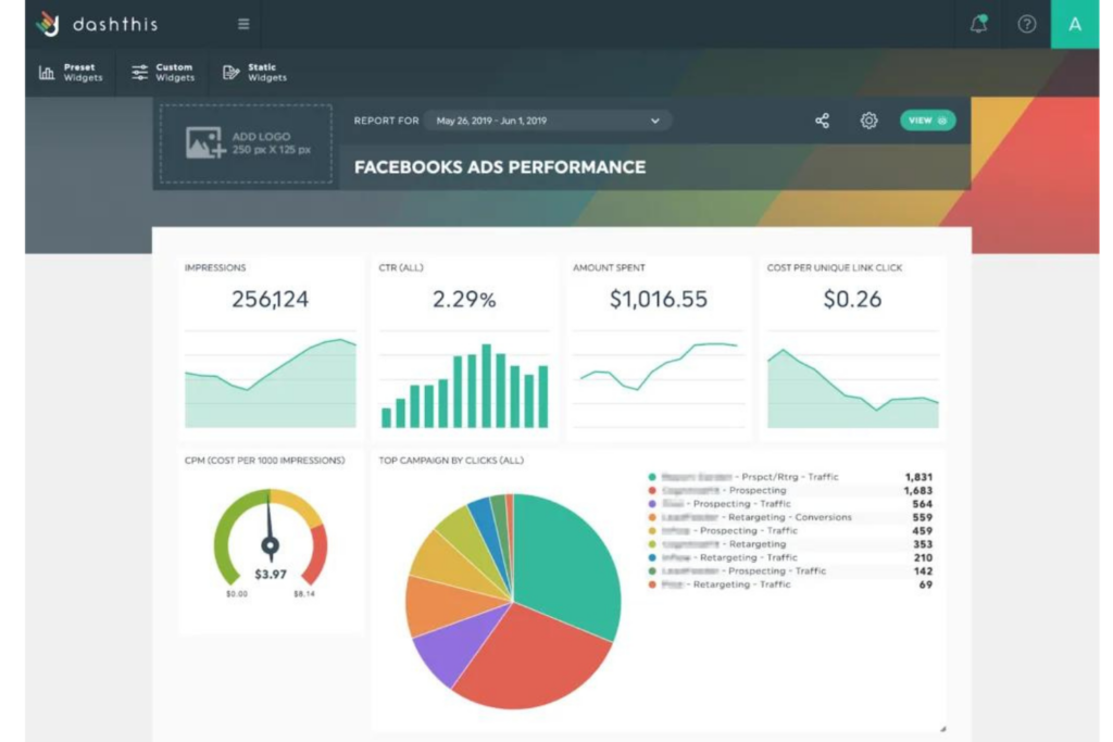 DashThis screenshot - 10 Mejores Programas de Panel de Control de Marketing en 2026