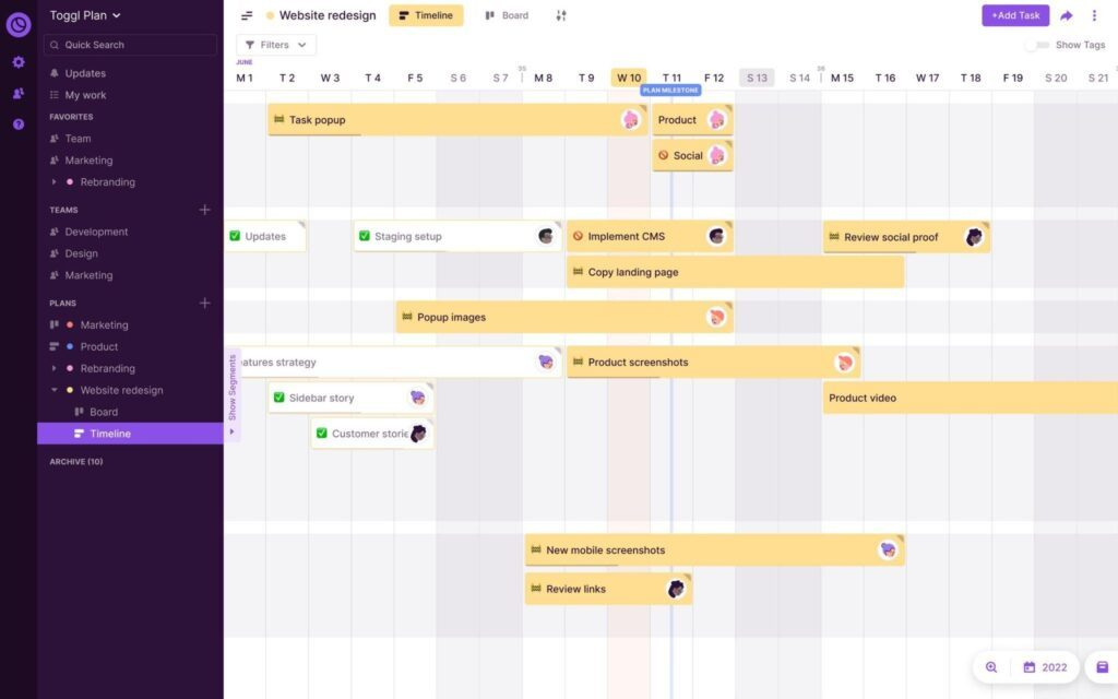 Toggl Plan screenshot - 10 Mejores Programas de Calendario de Marketing Analizados para 2026