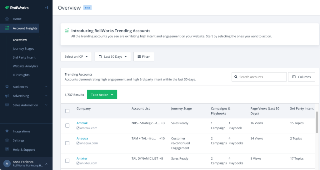 RollWorks screenshot - 10 Mejores Software de Inteligencia de Cuentas de Marketing B2B (2026)