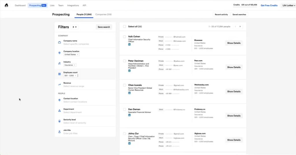 Lusha screenshot - 10 Mejores Software de Inteligencia de Cuentas de Marketing B2B (2026)