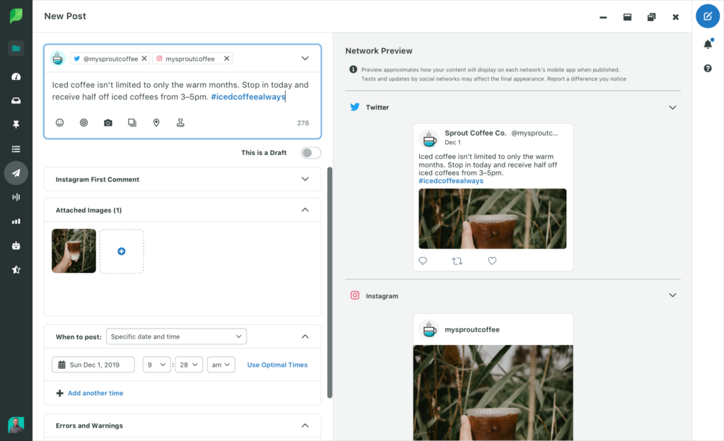 Sprout Social screenshot - 10 Migliori Piattaforme di Marketing su Instagram nel 2026