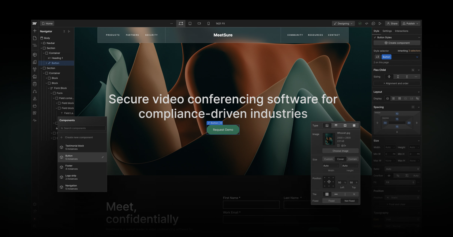 Webflow screenshot - 10 mejores programas de gestión de contenidos en 2026