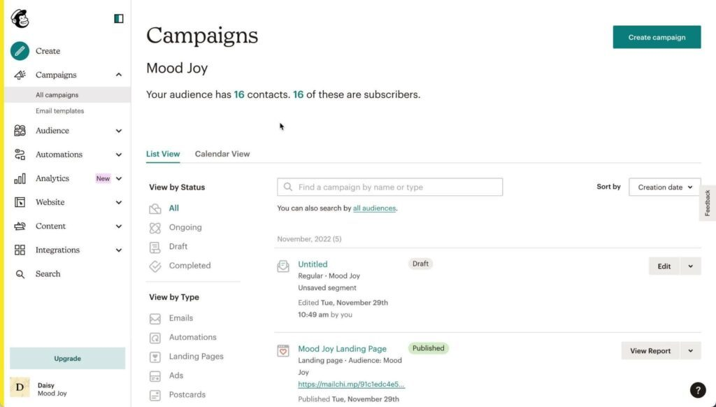 Mailchimp screenshot - 10 Plataformas de Automatización de Marketing B2B en 2026