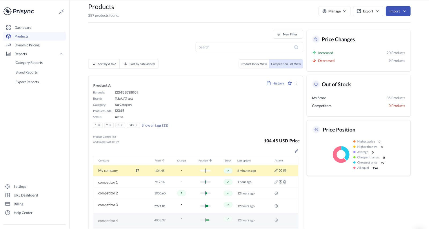 Prisync screenshot - 10 migliori software per la protezione del marchio recensiti per il 2026