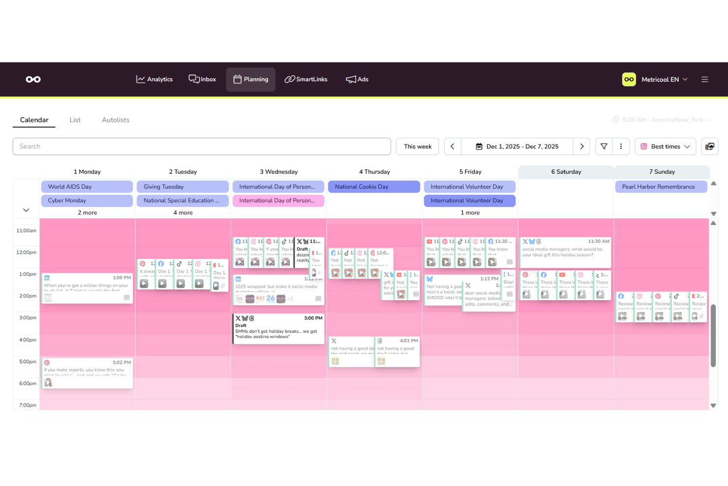 Metricool screenshot - 1 Mejores Software de Marketing en Redes Sociales Analizados para 2026