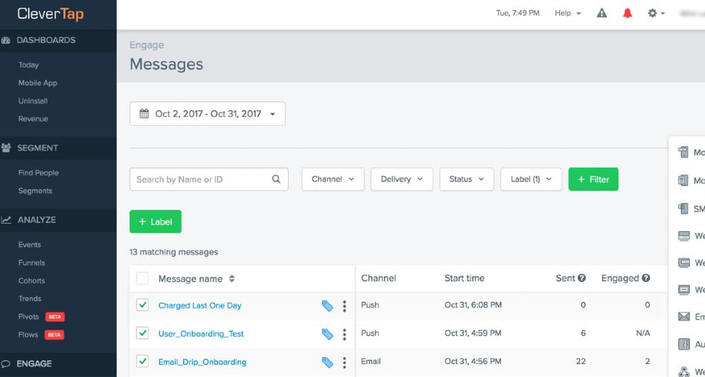 CleverTap screenshot - 1 migliori software di mobile marketing del 2026