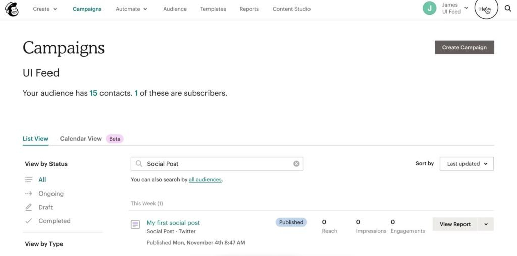 Mailchimp screenshot - 10 Migliori Software per Email Marketing: Recensione per 2026