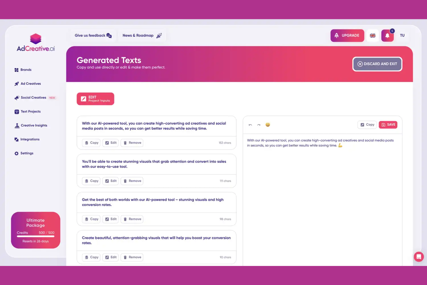 AdCreative.ai screenshot - 10 Migliori Strumenti di Marketing per App con Intelligenza Artificiale nel 2026
