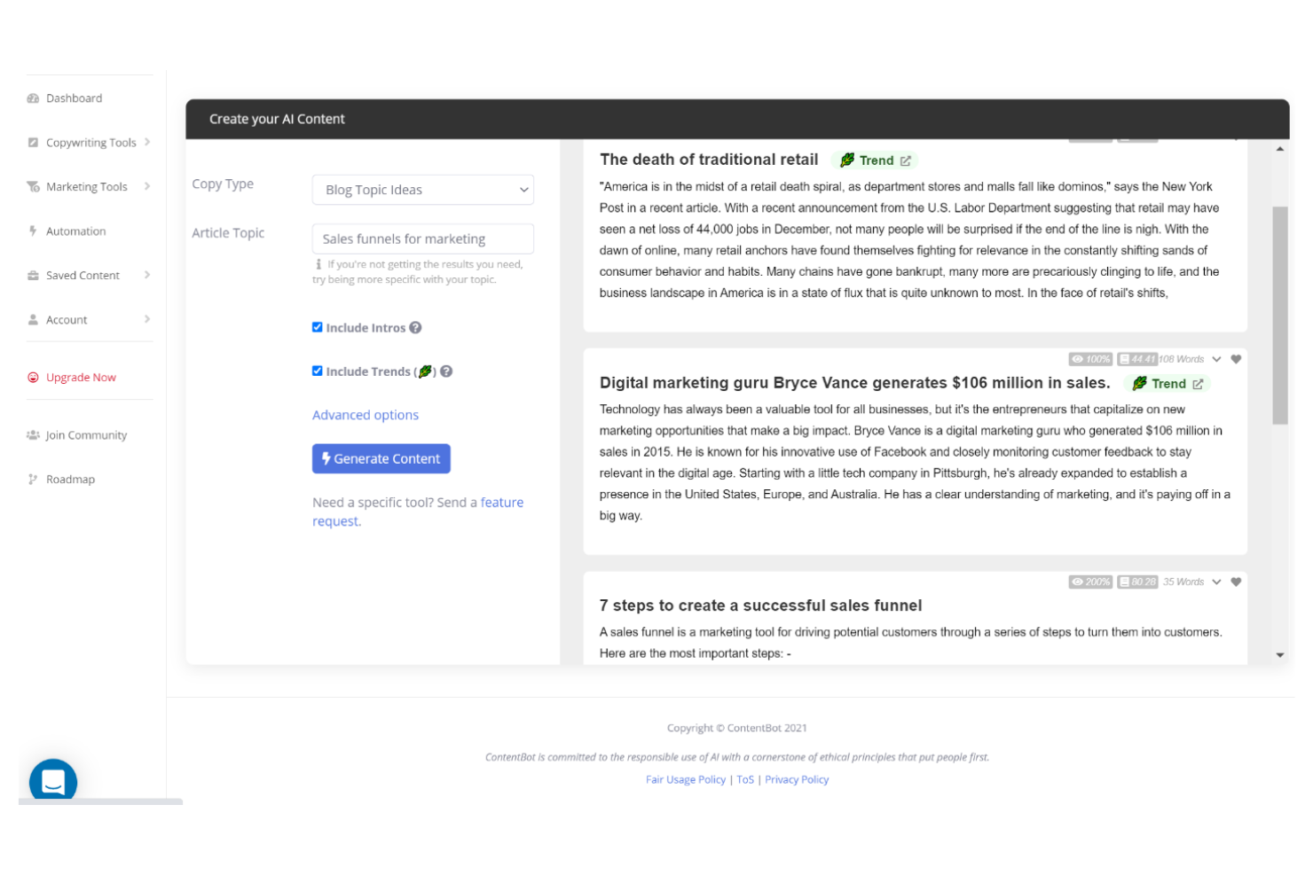 ContentBot screenshot - 10 Mejores Herramientas de Automatización de Marketing de Contenidos para 2026