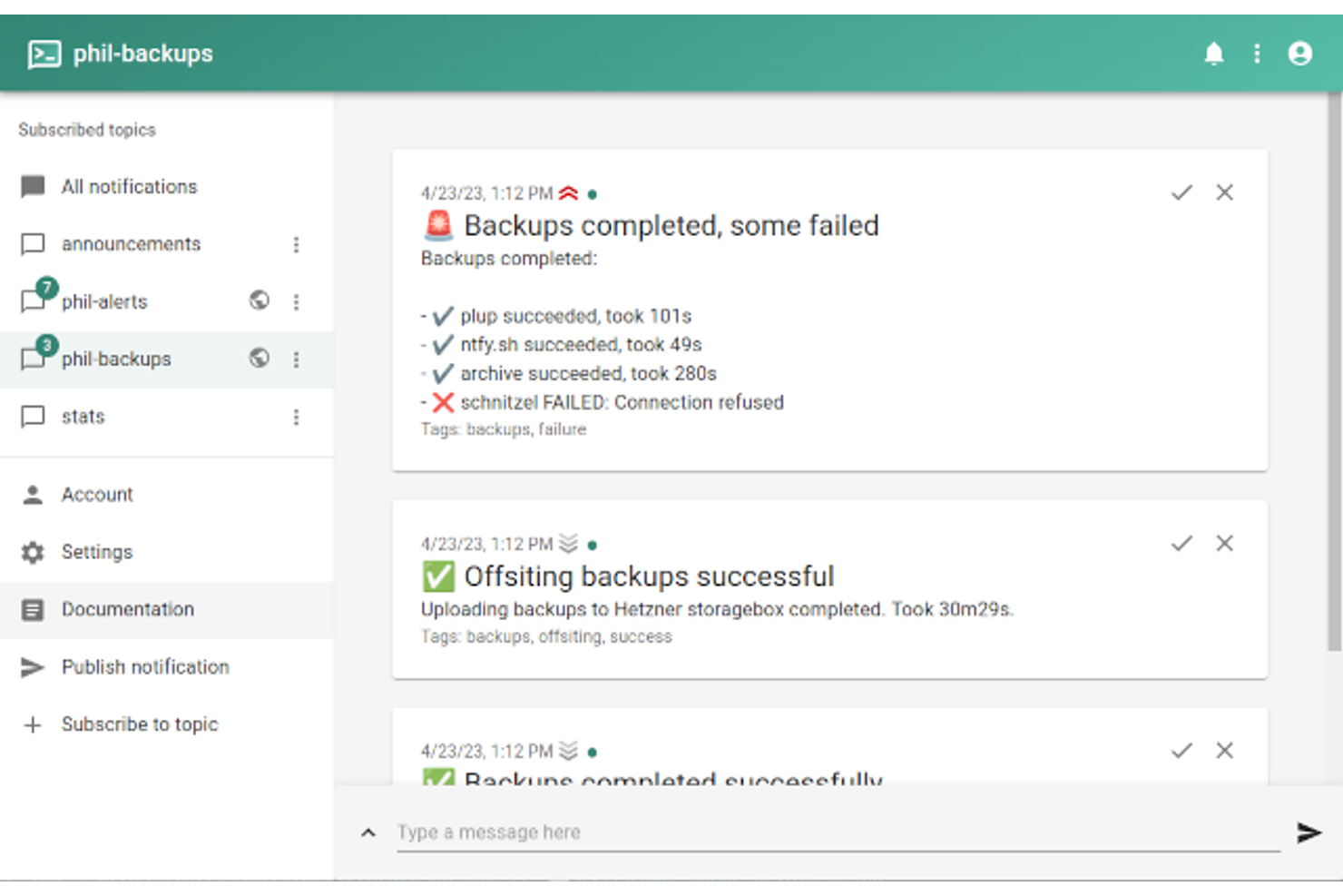 ntfy screenshot - Los 10 Mejores Servicios de Notificaciones Push para 2026