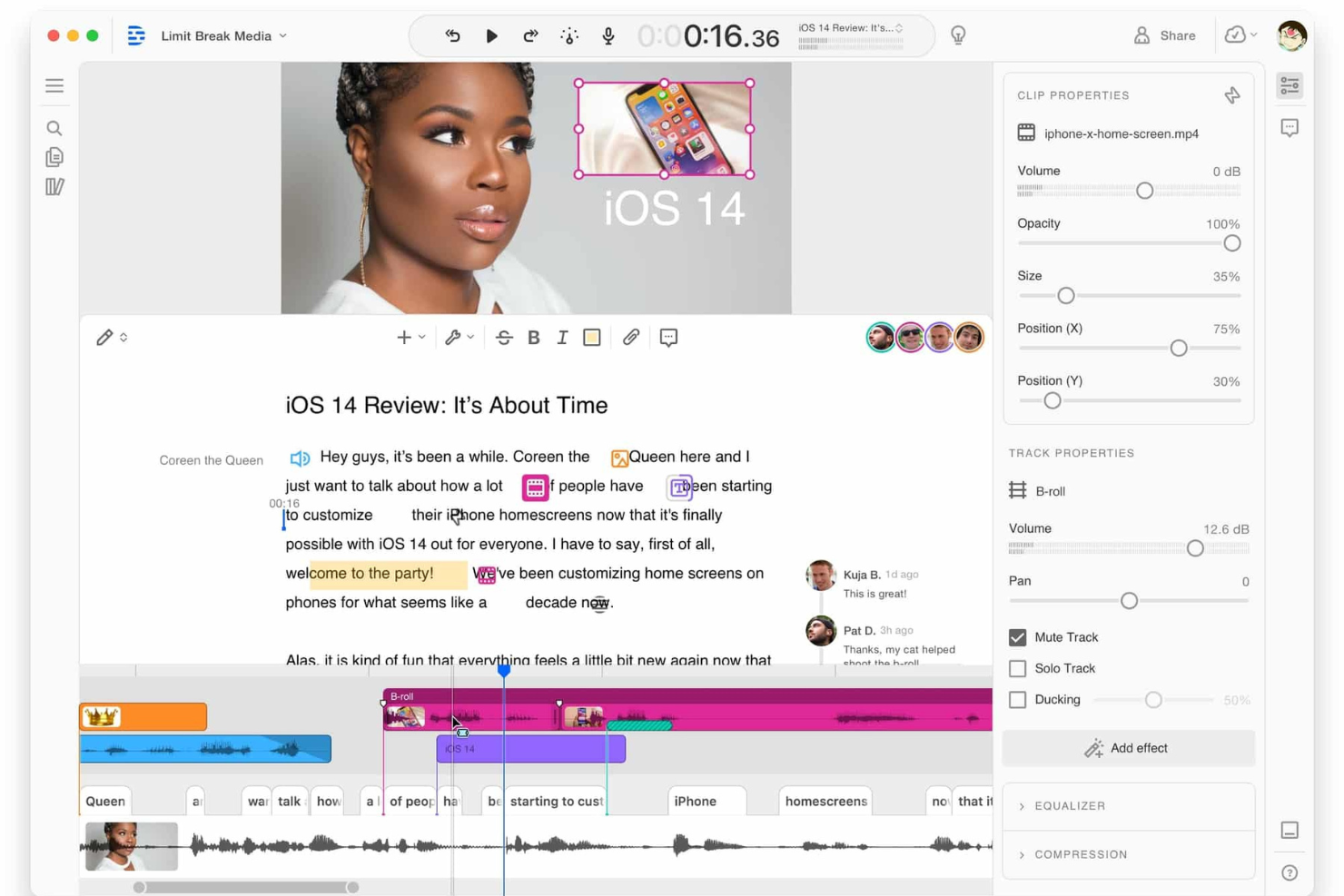 Descript screenshot - 10 Migliori Soluzioni per Editare Podcast Recensite nel 2026