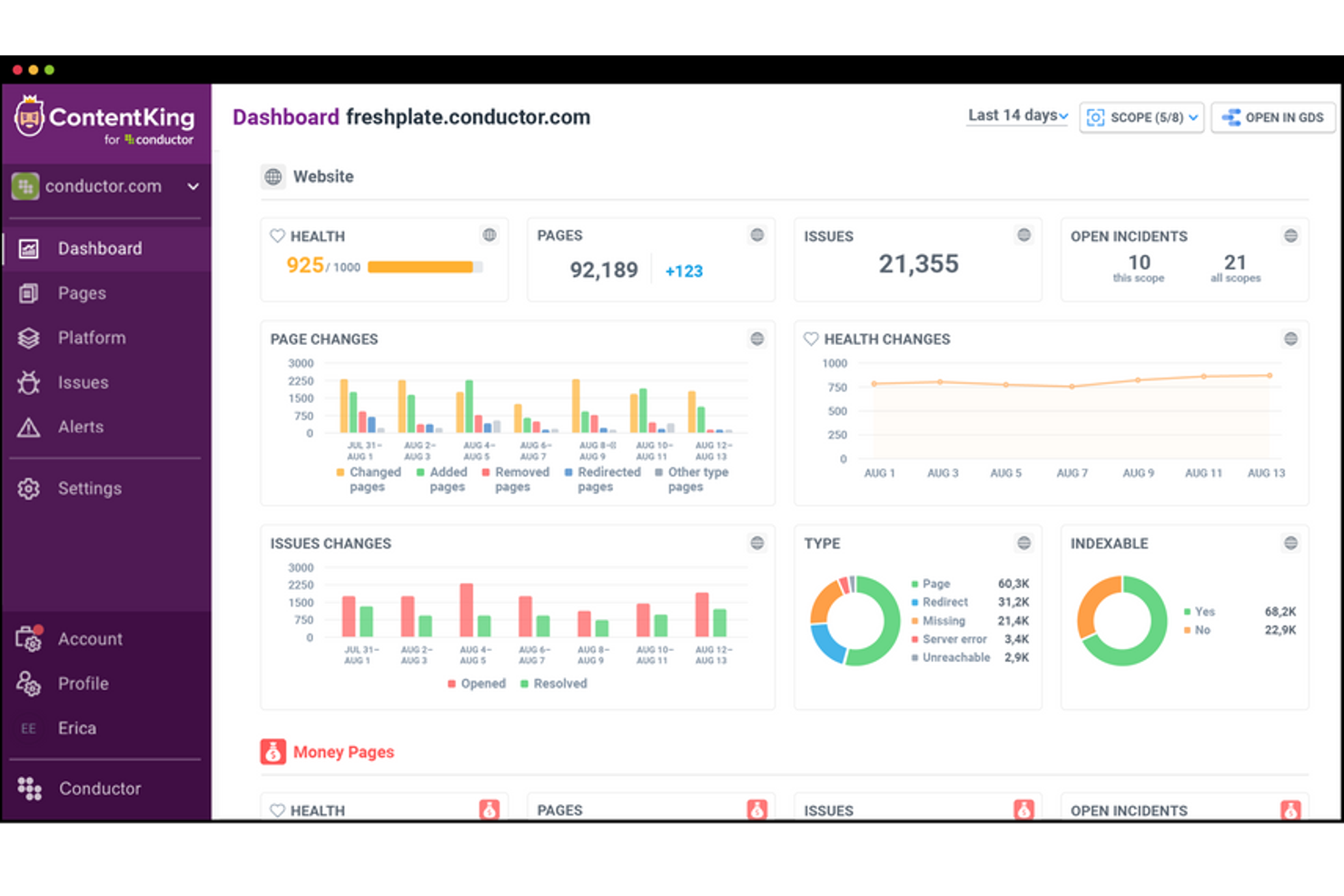 Conductor screenshot - Le 10 Migliori Piattaforme SEO Recensite nel 2026
