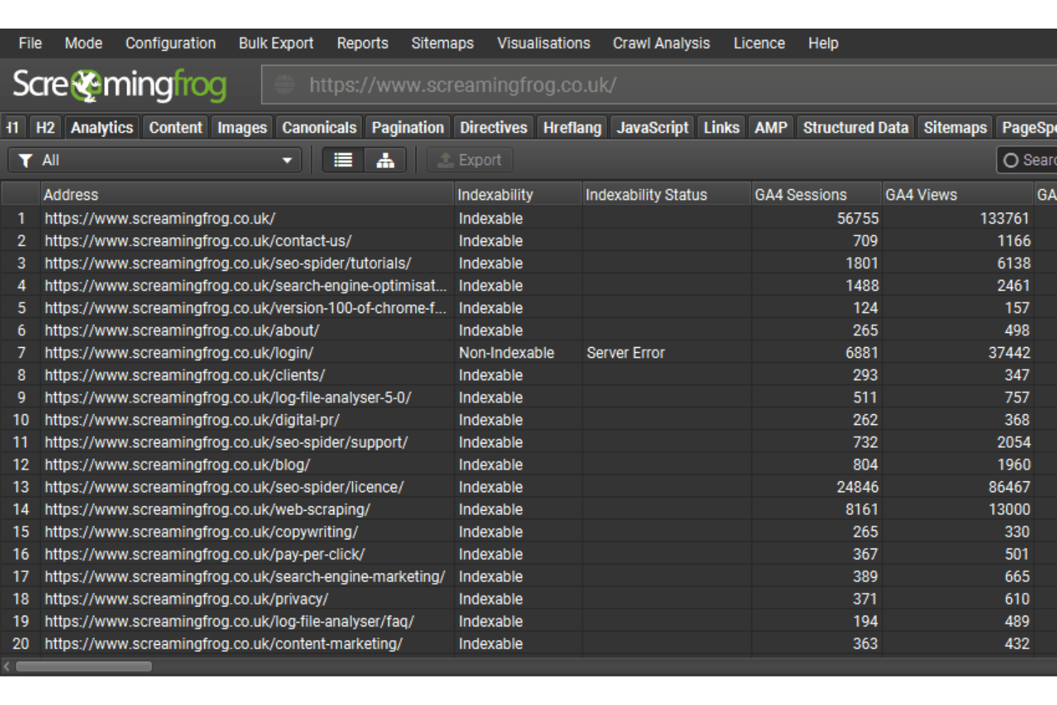 Screaming Frog SEO Spider screenshot - 10 Mejores Herramientas de SEO B2B Revisadas en 2026