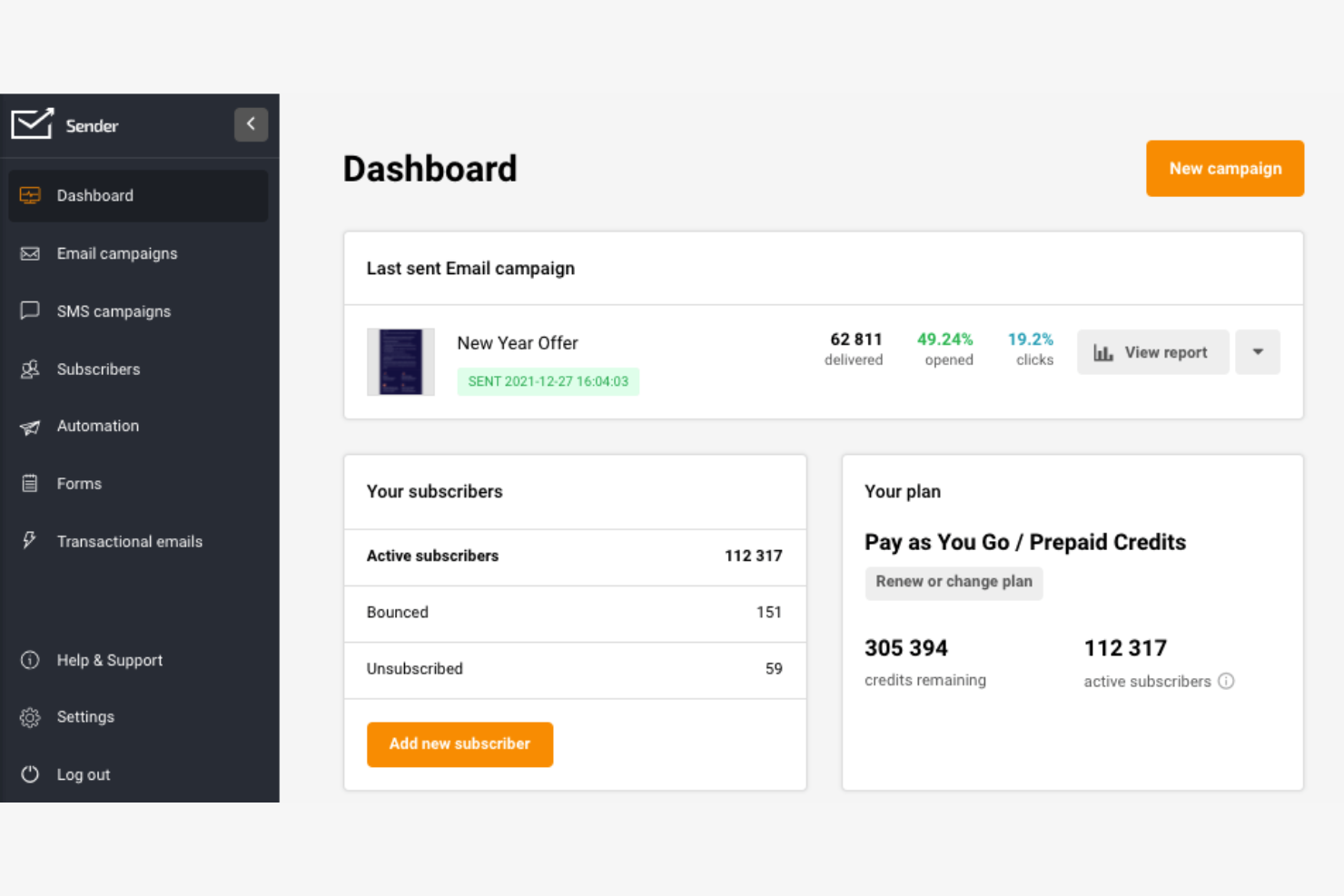 Sender screenshot - 10 migliori alternative a Constant Contact recensite nel 2026