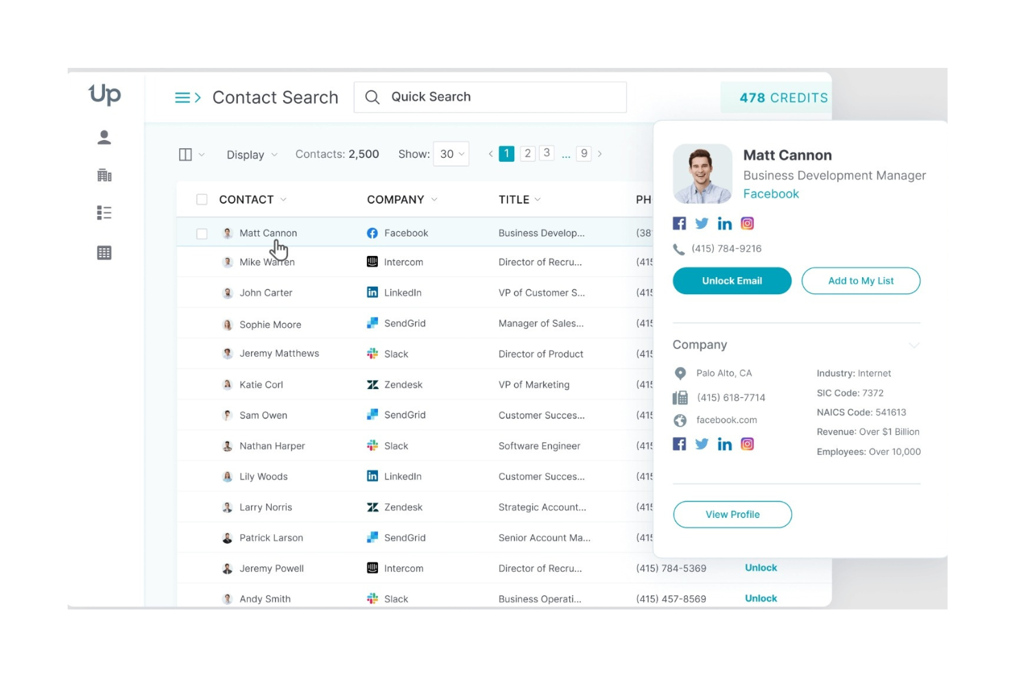 UpLead screenshot - 10 migliori strumenti B2B per la generazione di contatti commerciali recensiti nel 2026