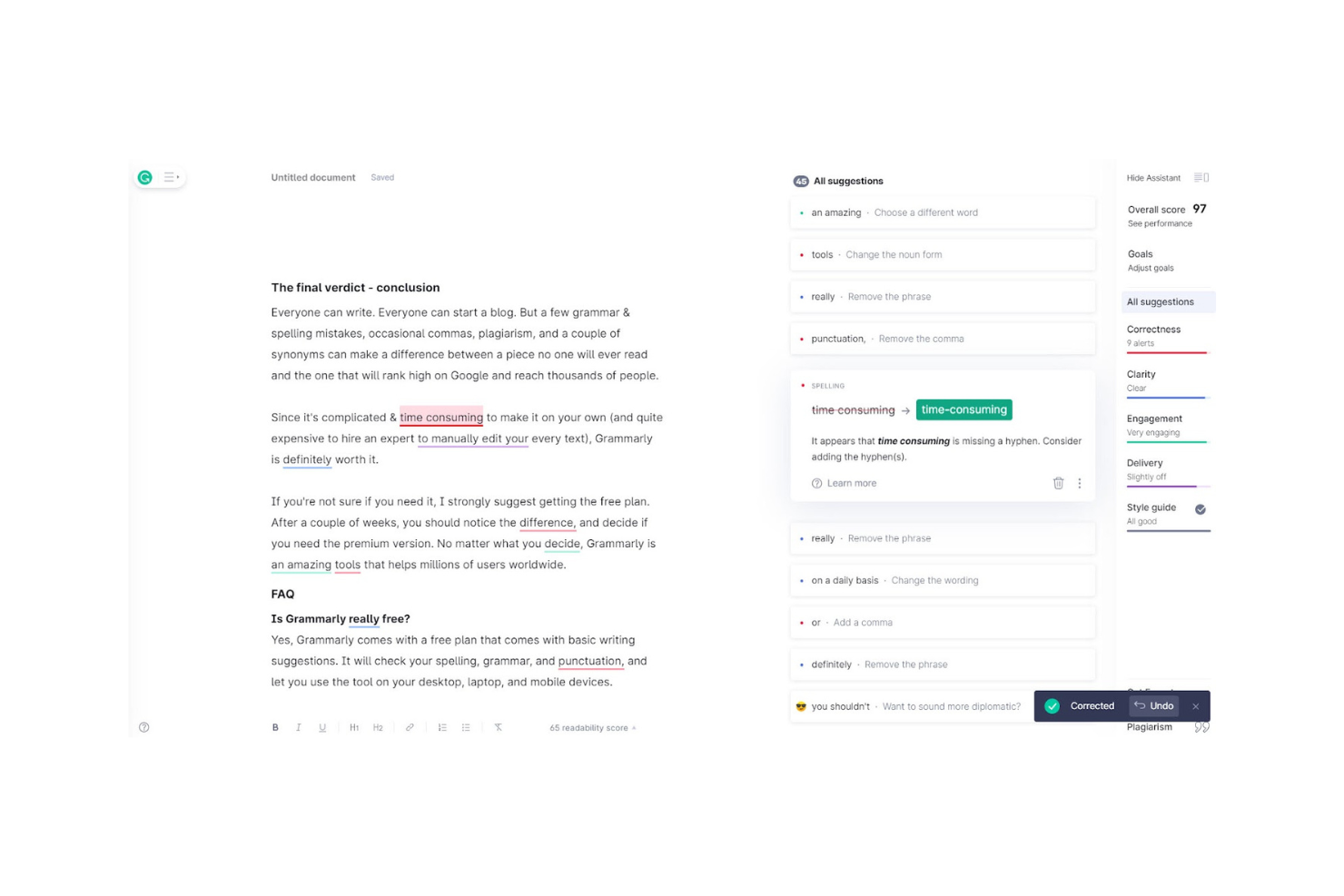 Grammarly screenshot - 10 Migliori Strumenti Gratuiti di IA per il Marketing Recensiti nel 2026