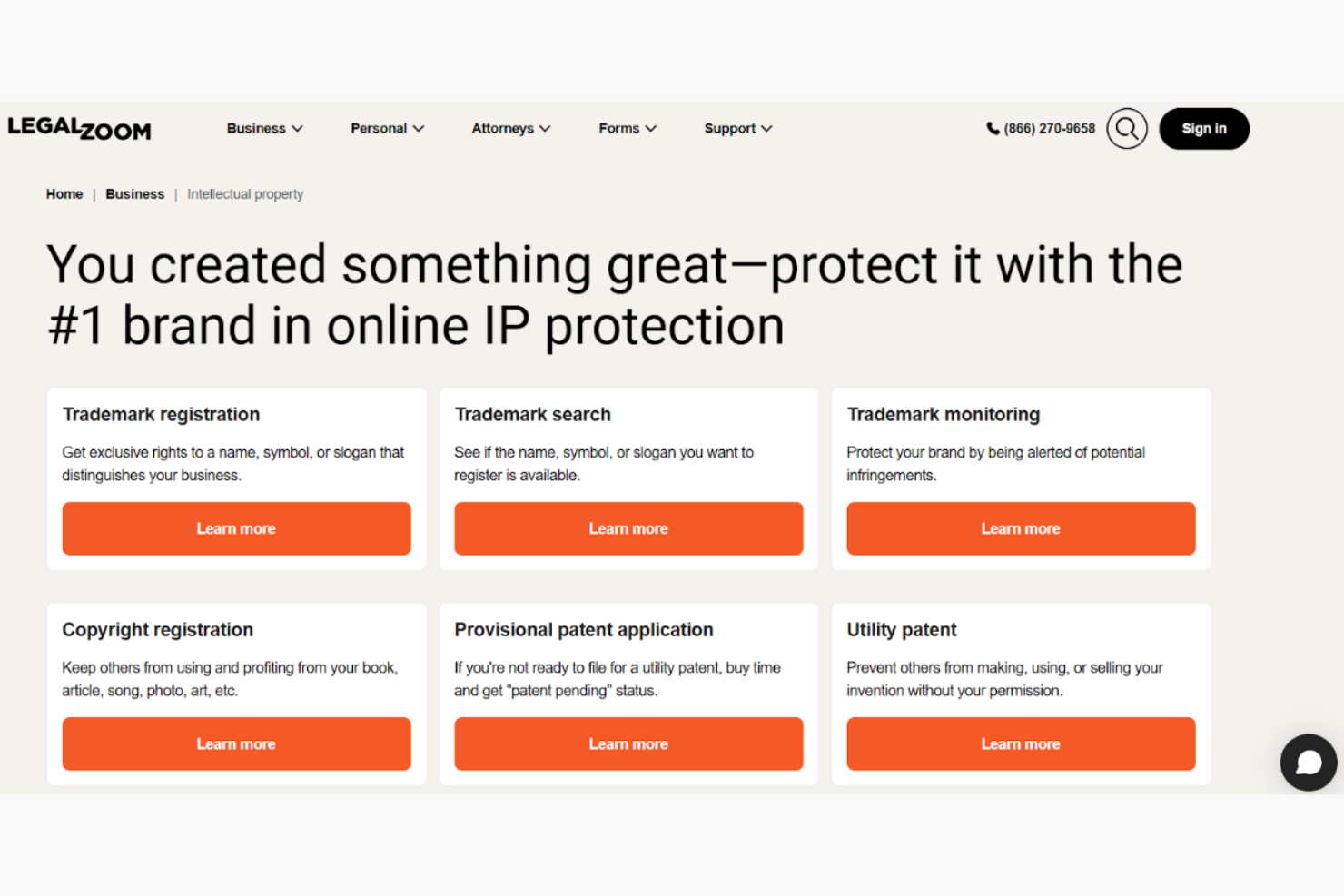 LegalZoom screenshot - I 10 migliori servizi di protezione della proprietà intellettuale per il 2026