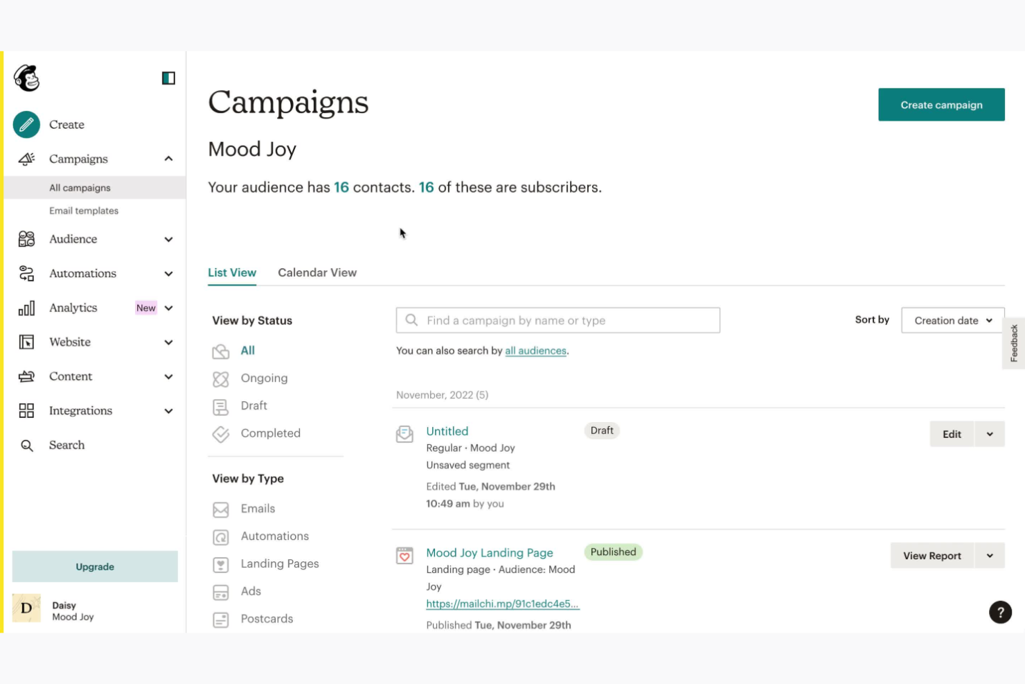Mailchimp screenshot - 10 Migliori Soluzioni per Email Transazionali Recensite nel 2026