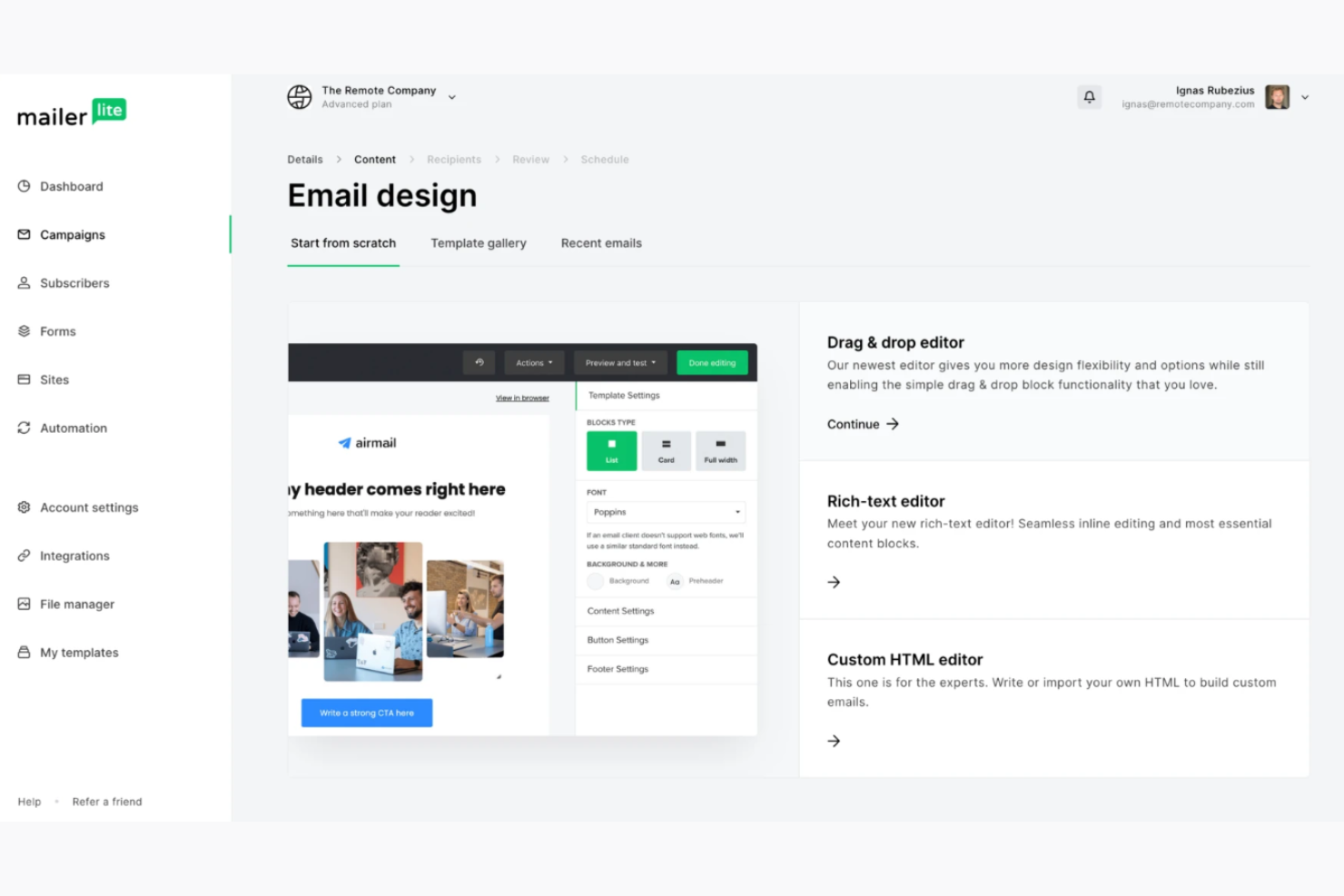MailerLite screenshot - 10 Migliori software gratuiti per l’email marketing recensiti nel 2026