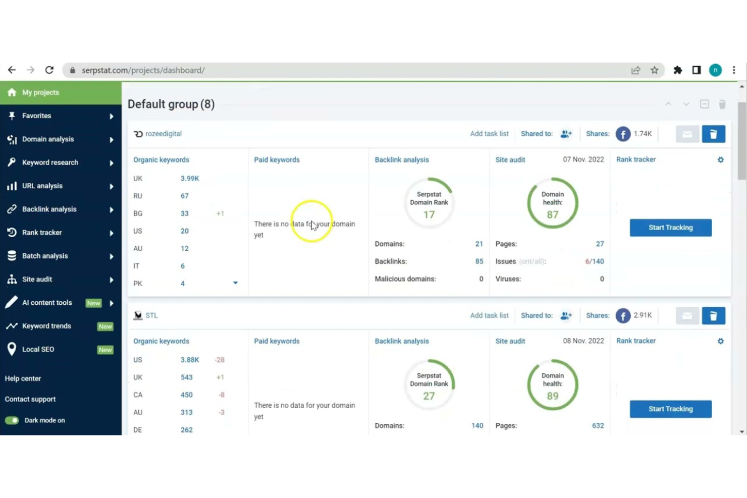 Serpstat screenshot - 10 Mejores Alternativas a Moz Analizadas en 2026