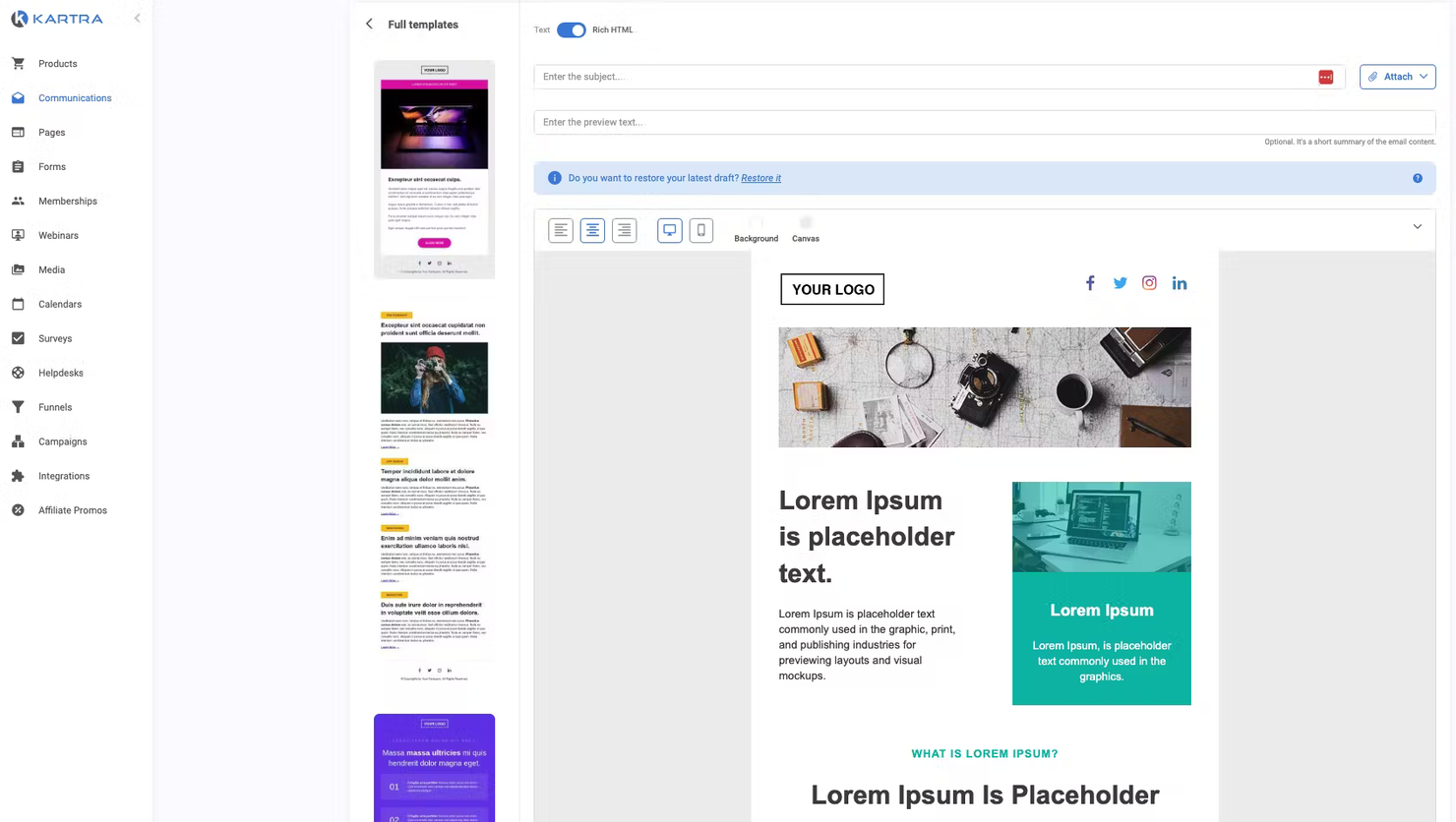 Kartra screenshot - 10 Mejores Software para Sitios de Membresía en 2026