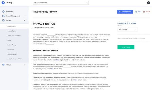 Termly screenshot - 10 Software GDPR: Confrontati e Recensiti nel 2026
