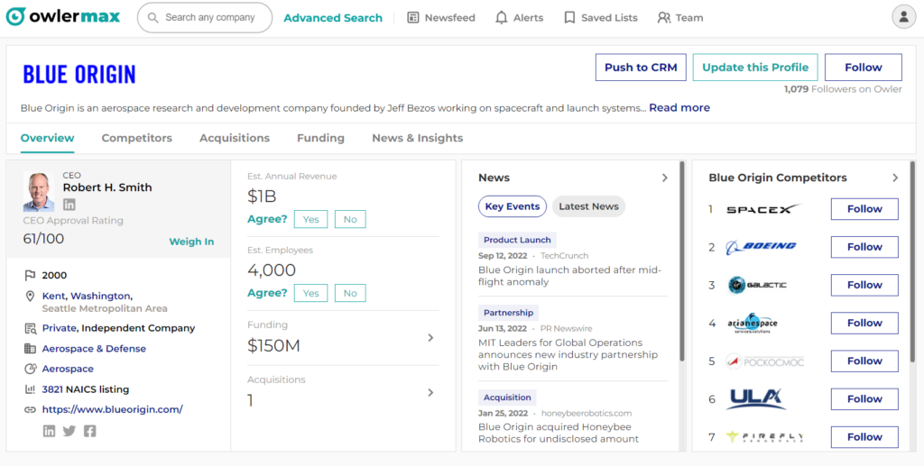 Owler screenshot - 10 Mejores Software de Inteligencia de Mercado en 2026