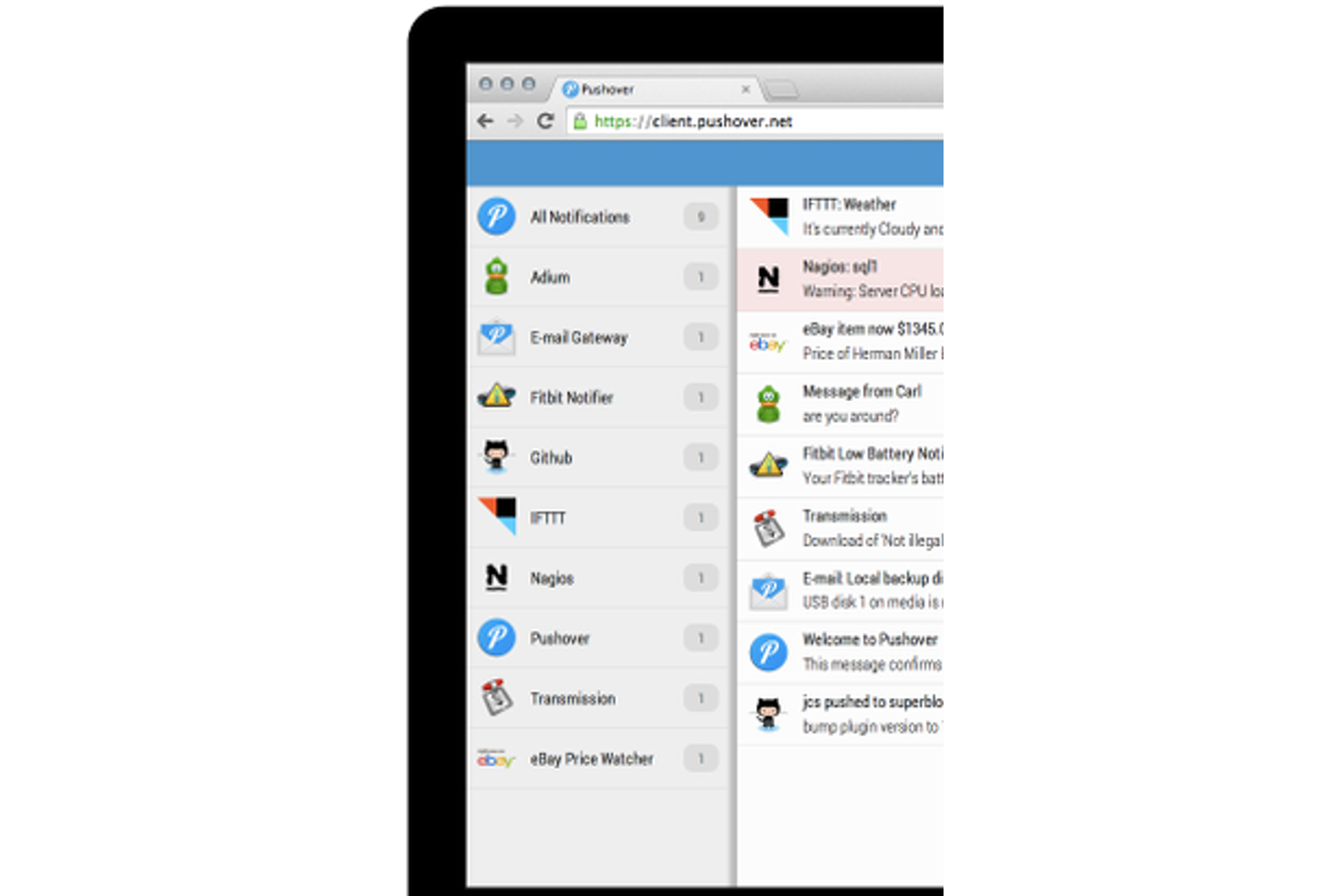Pushover screenshot - 10 Migliori Servizi per Notifiche Push per il 2026