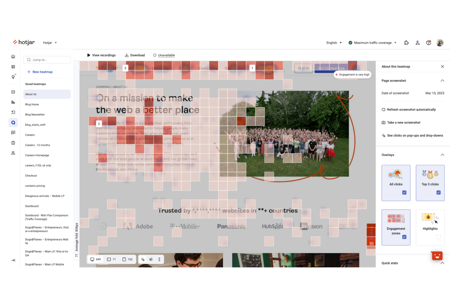 Hotjar screenshot - 10 Migliori strumenti di heatmap per 2026