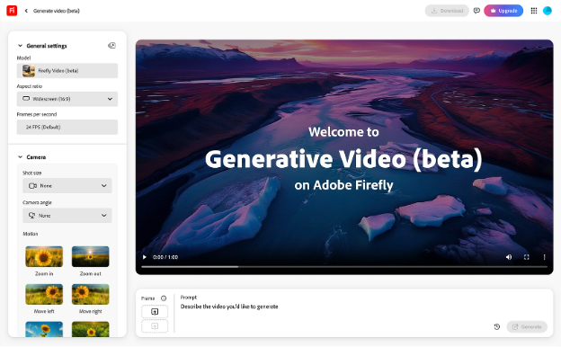 Adobe Firefly screenshot - 10 Migliori Generatori di Video AI Recensite nel 2026