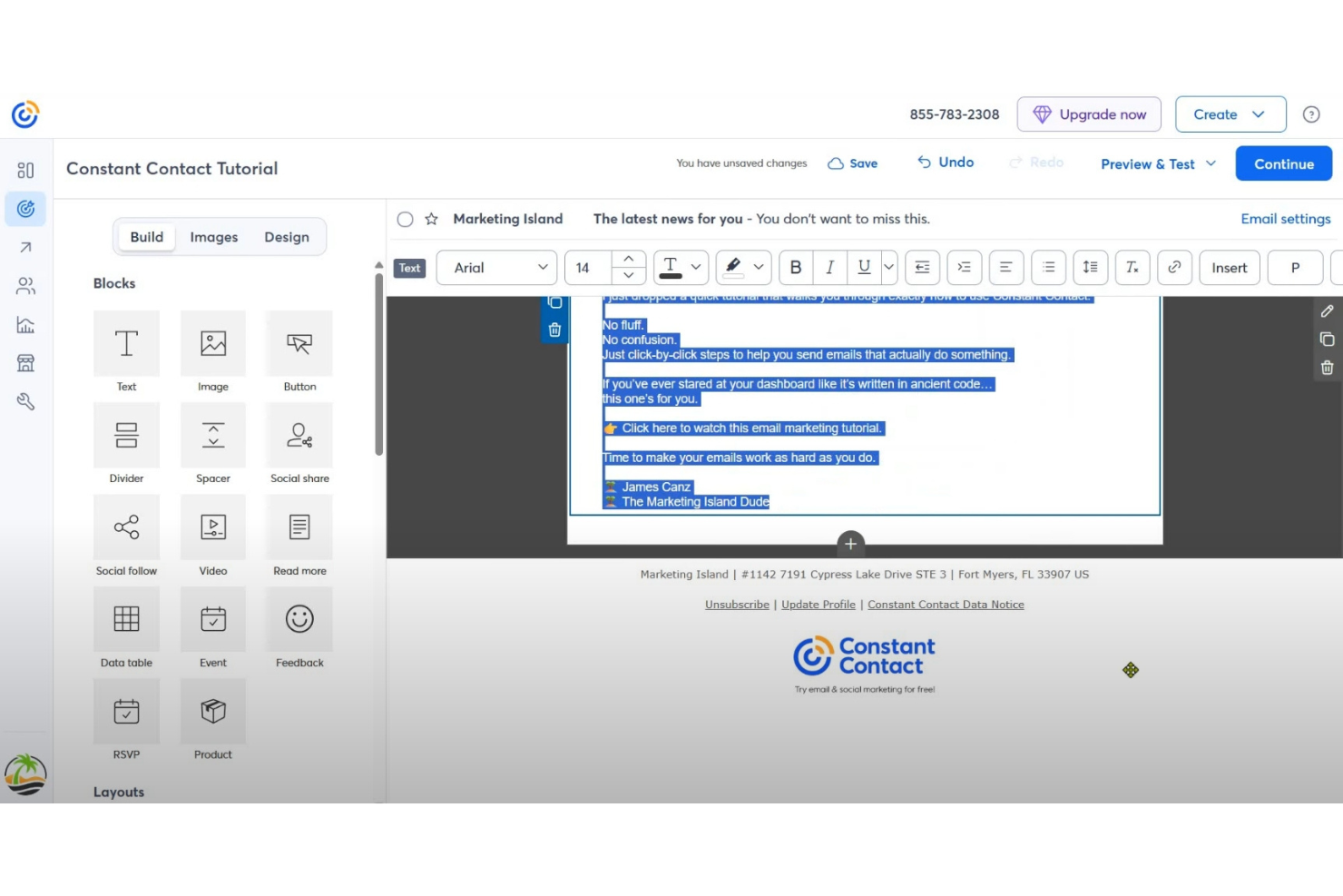 Constant Contact screenshot - 10 migliori software di marketing via email per WordPress nel 2026