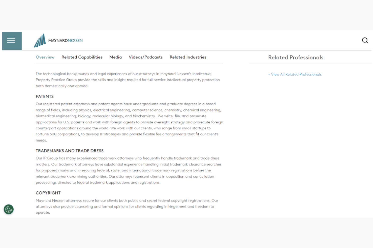 Maynard Nexsen screenshot - 10 mejores servicios de protección de la propiedad intelectual para 2026