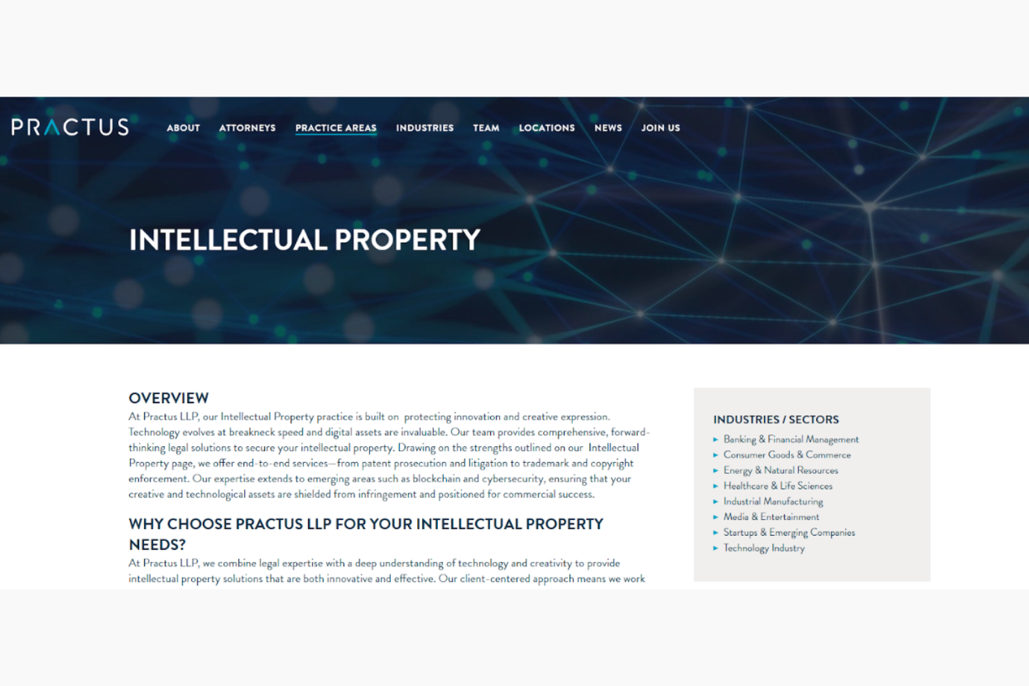 Practus, LLP screenshot - 10 mejores servicios de protección de la propiedad intelectual para 2026