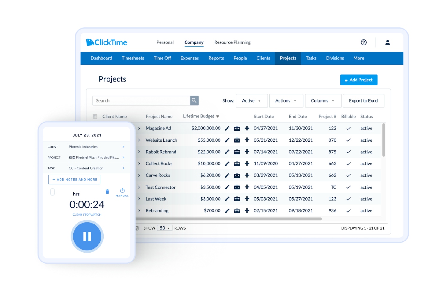 ClickTime screenshot - Le 10 migliori alternative a ClickUp recensite nel 2026