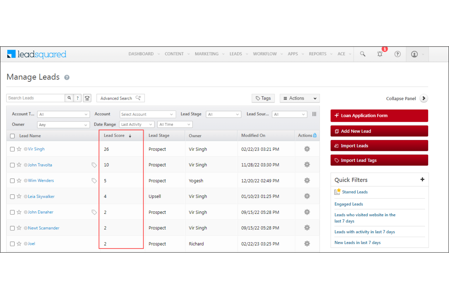 LeadSquared screenshot - I 10 migliori software per la valutazione dei lead nel 2026