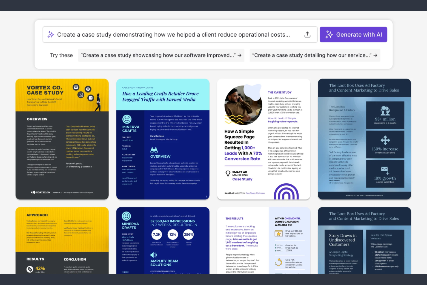 Venngage screenshot - 10 Mejores Generadores de Casos de Estudio con IA en 2026