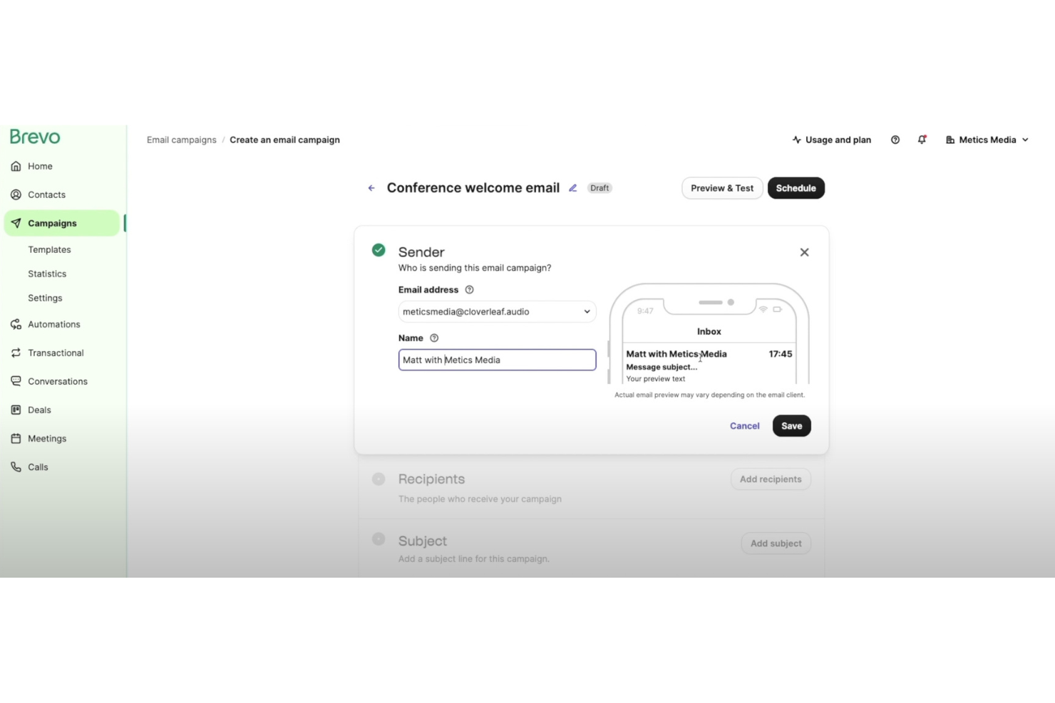 Brevo screenshot - 10 migliori software di marketing via email per WordPress nel 2026