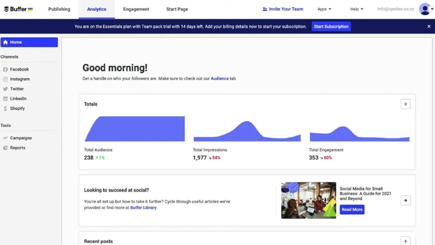 Buffer screenshot - 10 Migliori Software per Strategie di Marketing: Recensione per 2026
