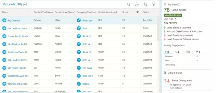 SAP Sales Cloud screenshot - 10 Mejores Software de Gestión de Datos de Cuentas en 2026