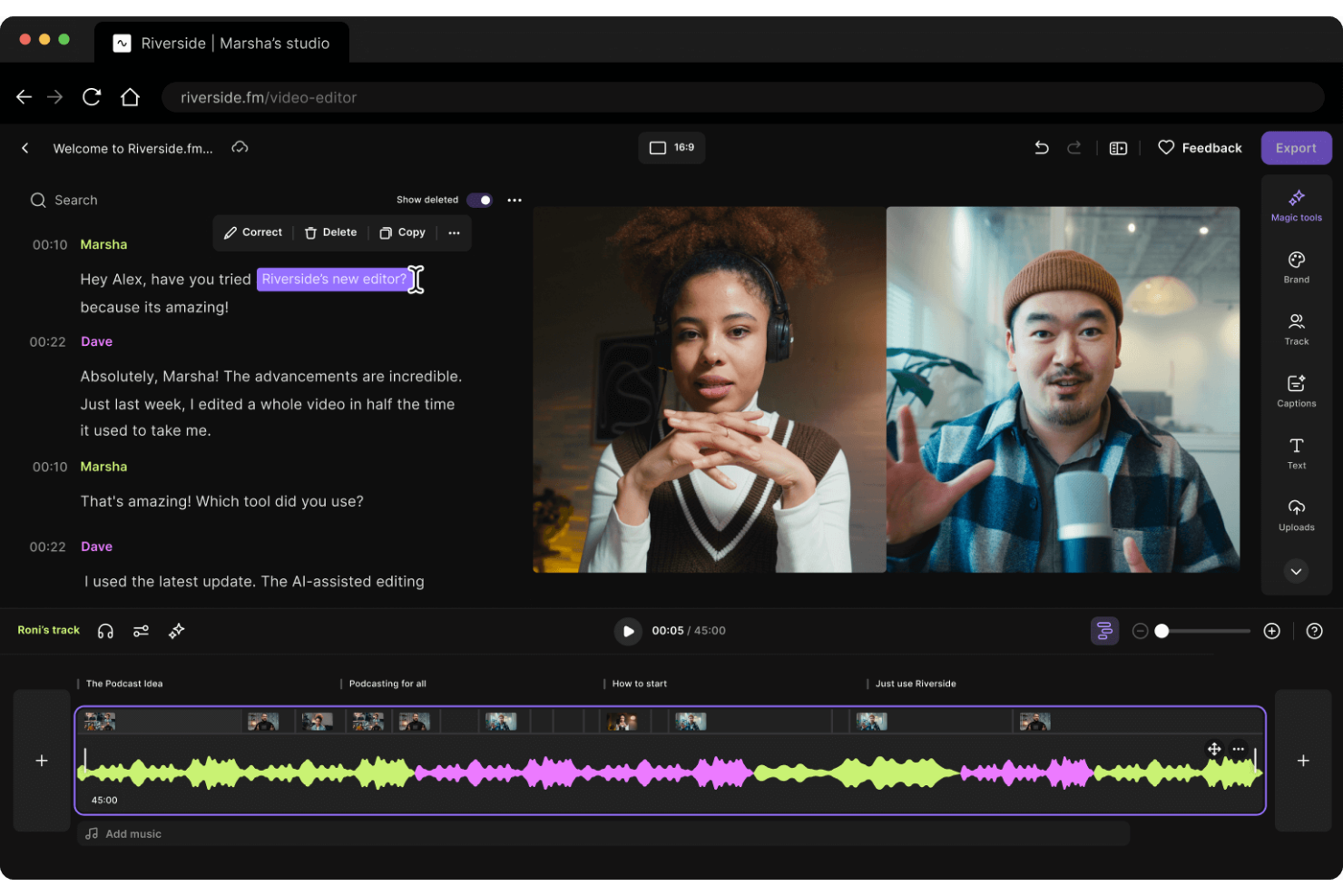 Riverside screenshot - 1 Mejores Programas Gratuitos de Edición de Video Revisados en 2026
