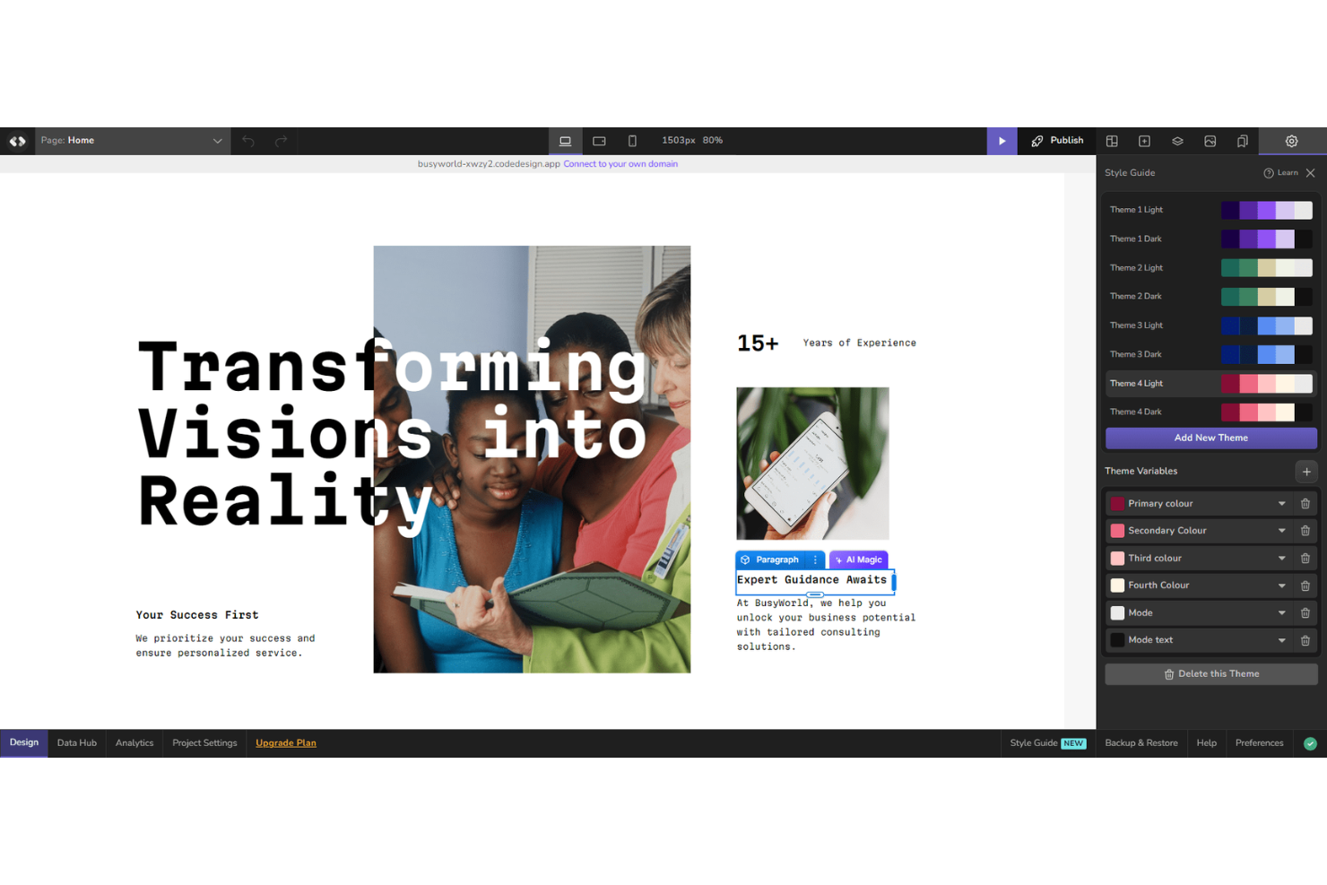 CodeDesign screenshot - 10 migliori generatori di landing page AI per 2026