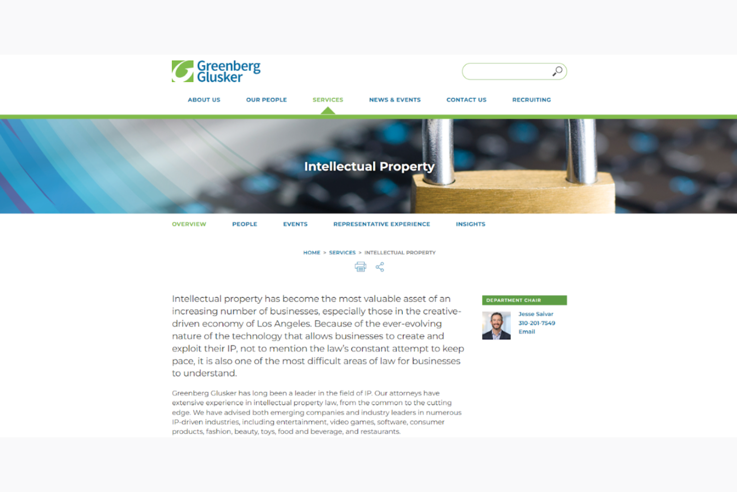 Greenberg Glusker screenshot - 10 mejores servicios de protección de la propiedad intelectual para 2026