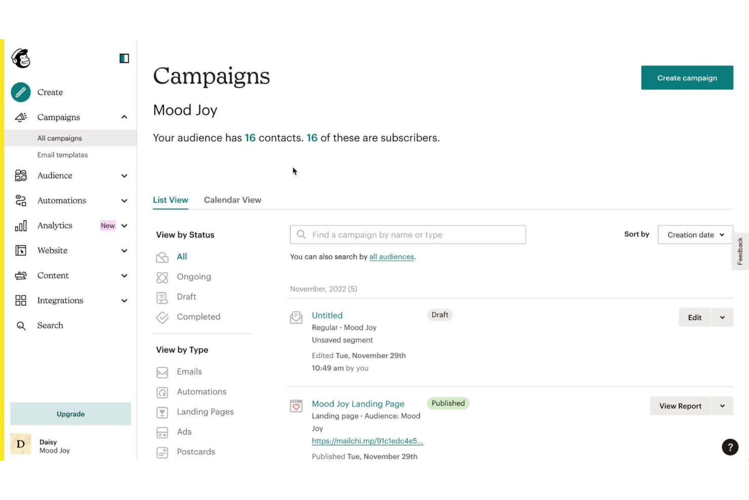 Mailchimp screenshot - 10 Mejores Software de Marketing en la Nube Analizados en 2026