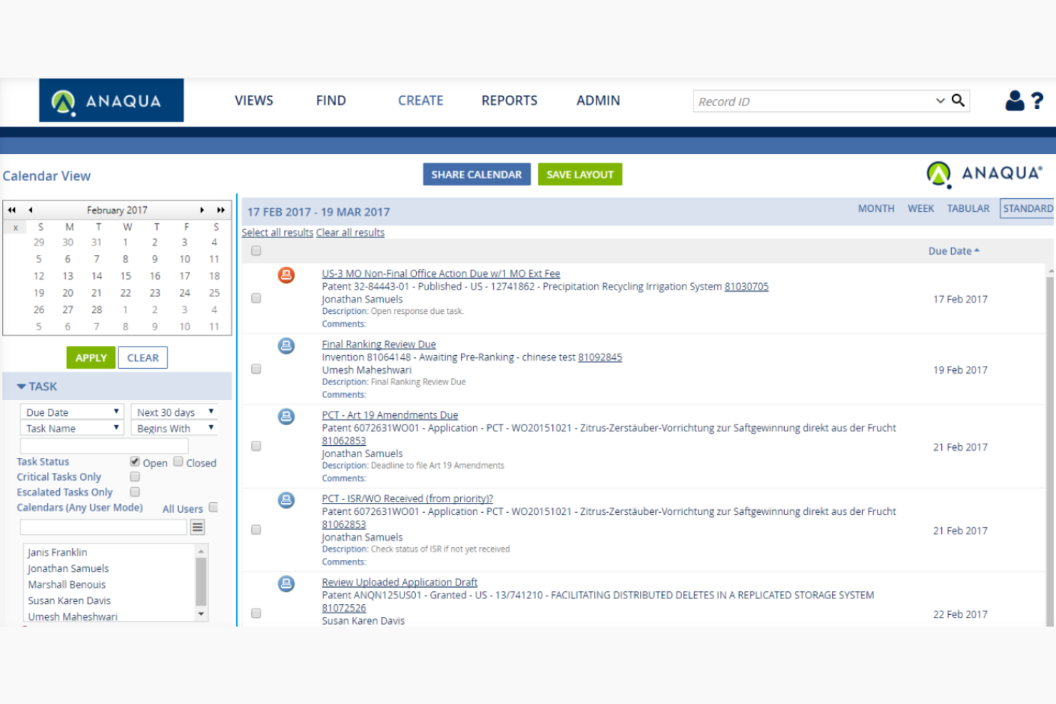 Anaqua screenshot - 10 Mejores Programas de Gestión de Propiedad Intelectual Para Equipos Legales en 2026